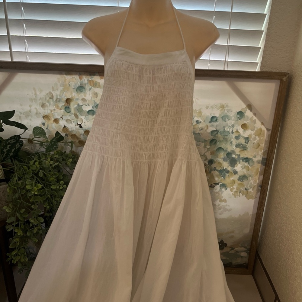 AllSaints Boho Halter Maxi Dress in chalk white. Size 8.